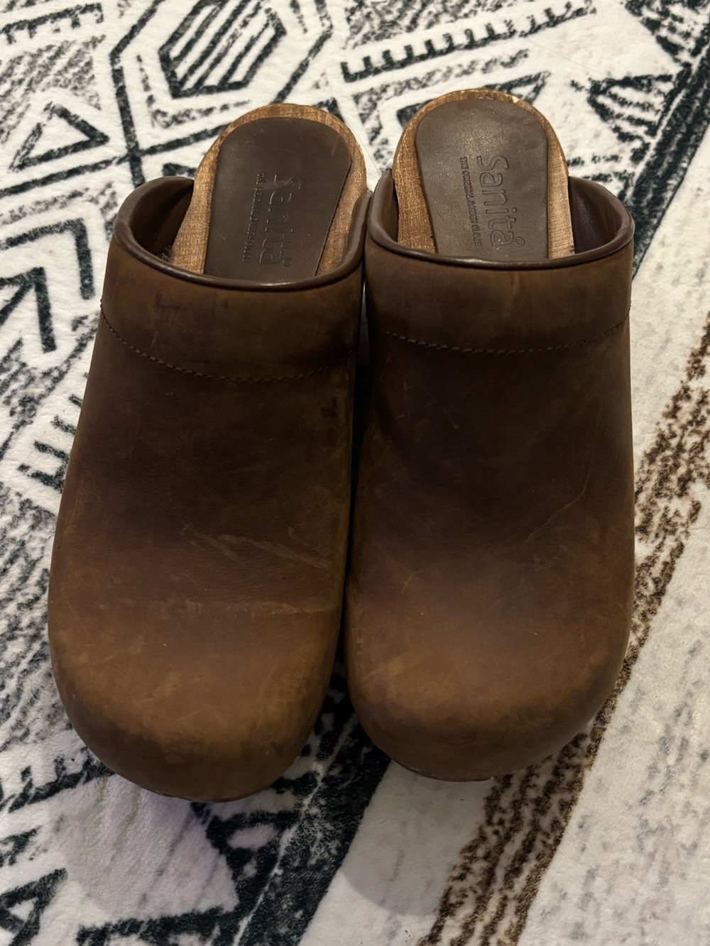 Sanita dark brown slip on, backless clog in 7.5